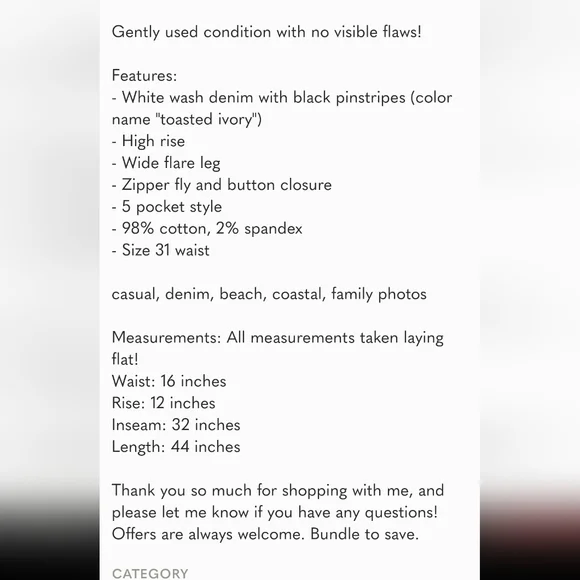 Chelsea & Violet Flare Leg Bell Bottom Jeans White Striped Size 31 Waist - Picture 9 of 9